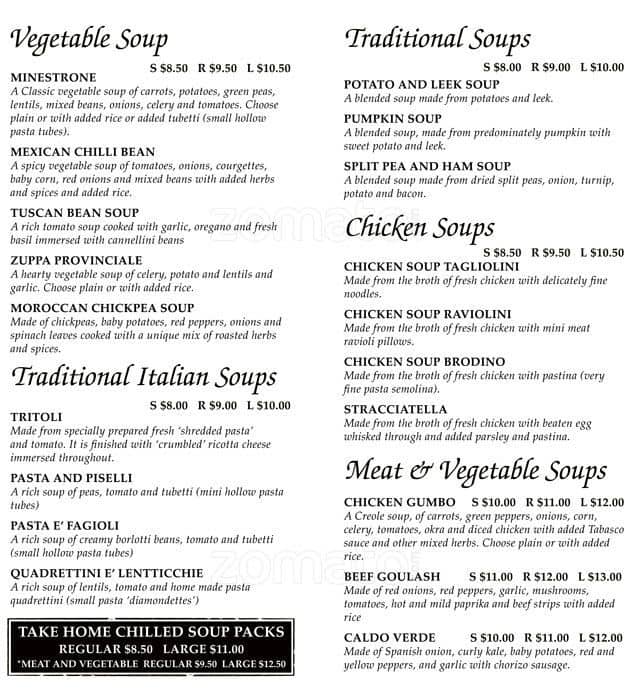 Sanctus Soup Menu, Menu for Sanctus Soup, Malvern, Melbourne