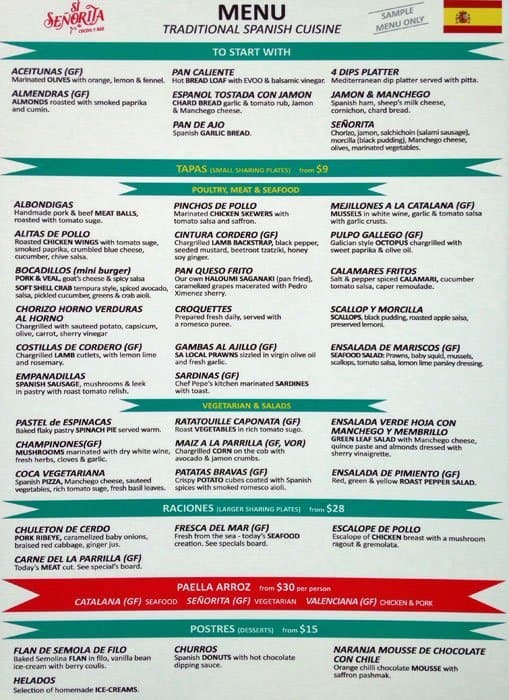 Si Senorita Cocina Y Bar Menu, Menu de Si Senorita Cocina Y Bar