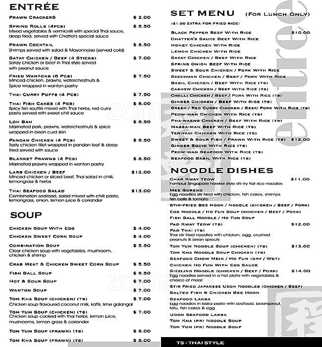 Chatters Cafe & Restaurant Menu - Urbanspoon/Zomato