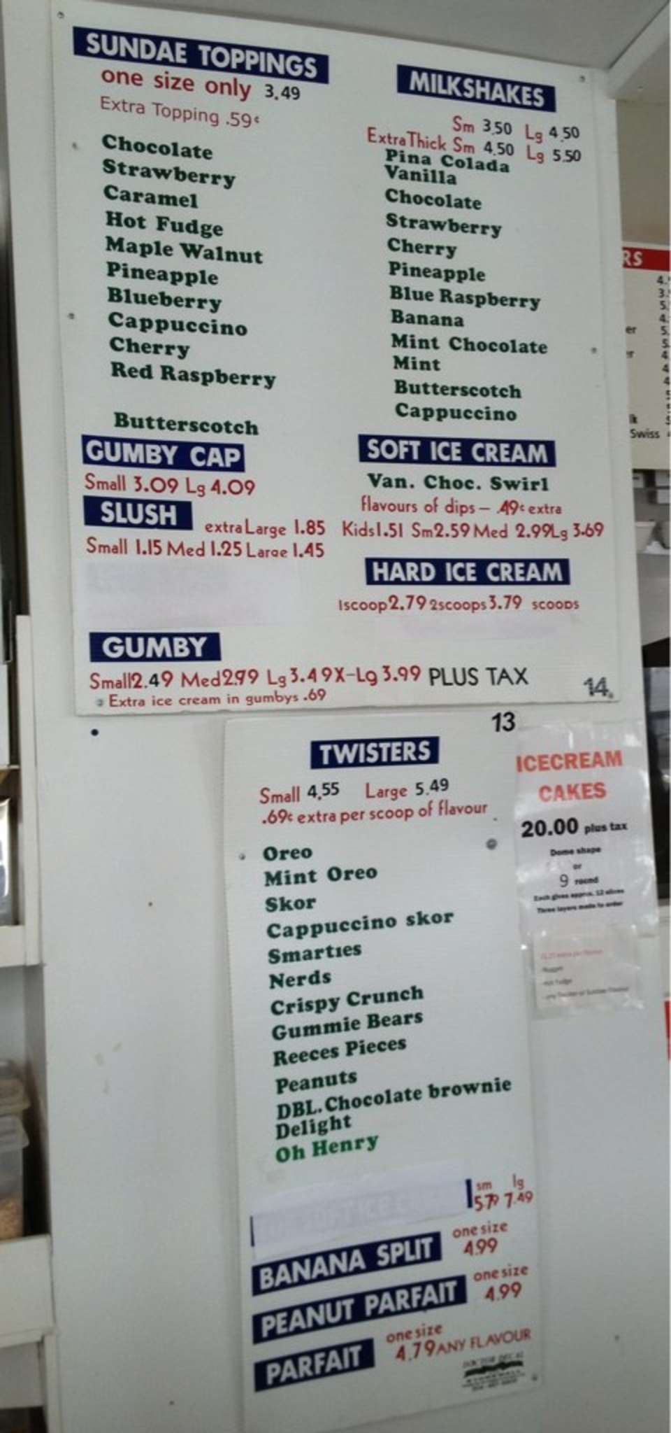 Kiln DriveIn Menu, Menu for Kiln DriveIn, Stonewall, Winnipeg