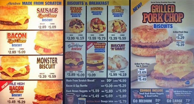 Menu at Carl's Jr fast food, San Jose, Branham Ln