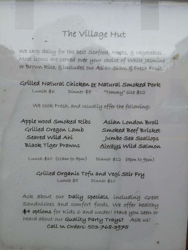 Village Hut menu