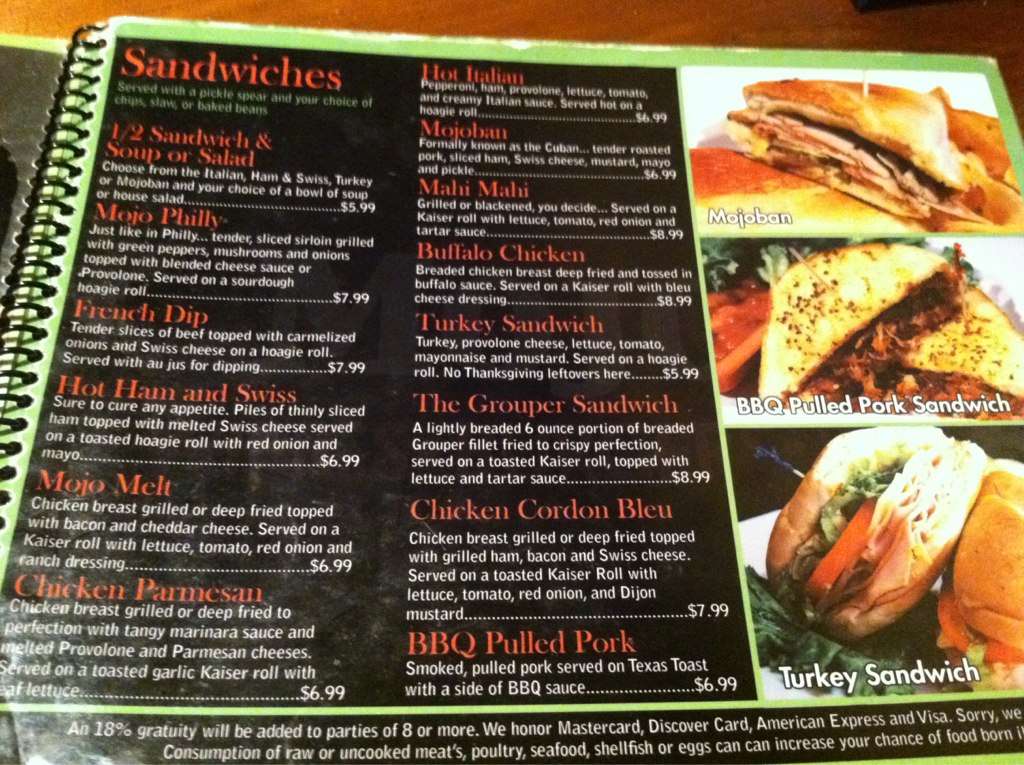 Menu at Mojo's Wings Burgers Beer pub & bar, Lakeland
