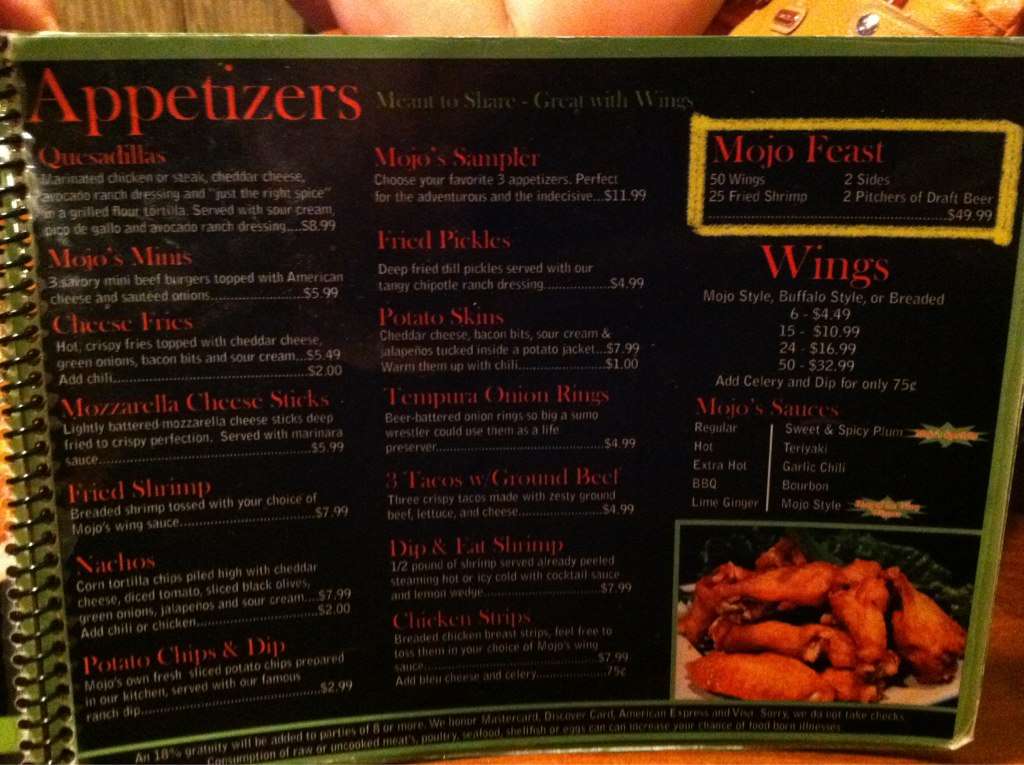 Mojos menu, Menu restauracji Mojos, Lakeland, Tampa Bay - Urbanspoon/Zomato