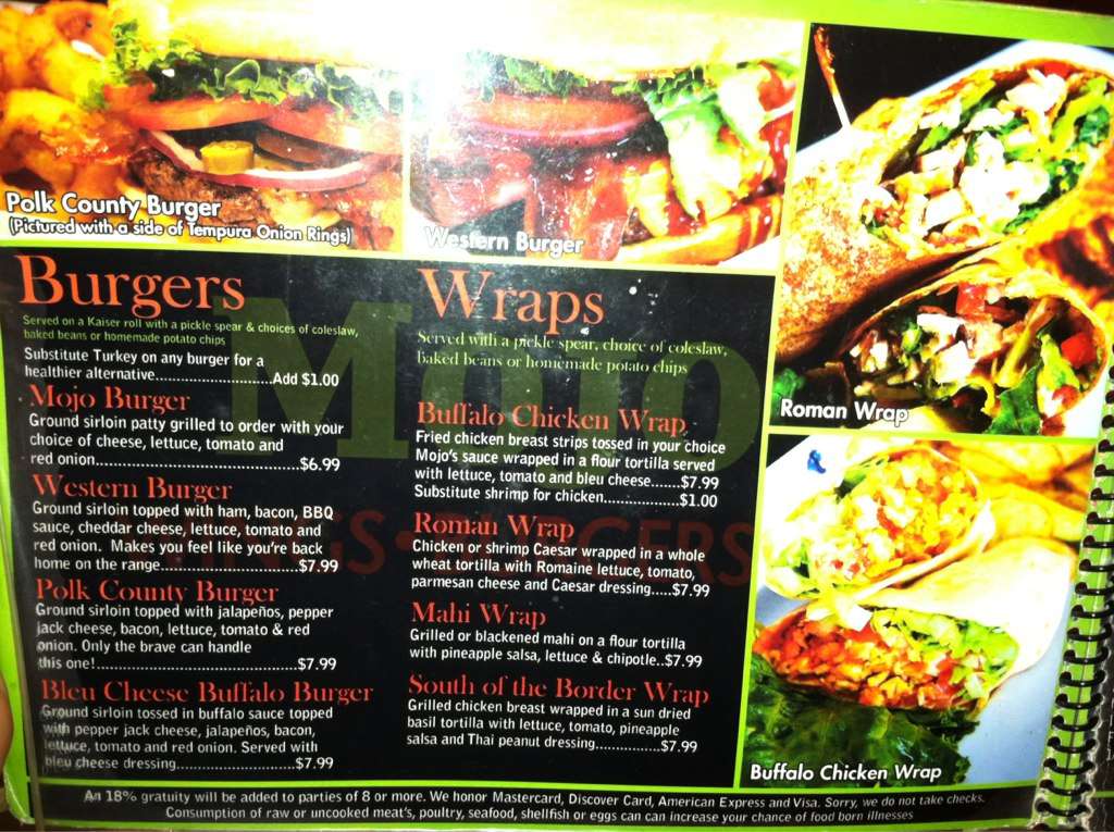 Menu at Mojo's Wings Burgers Beer pub & bar, Lakeland