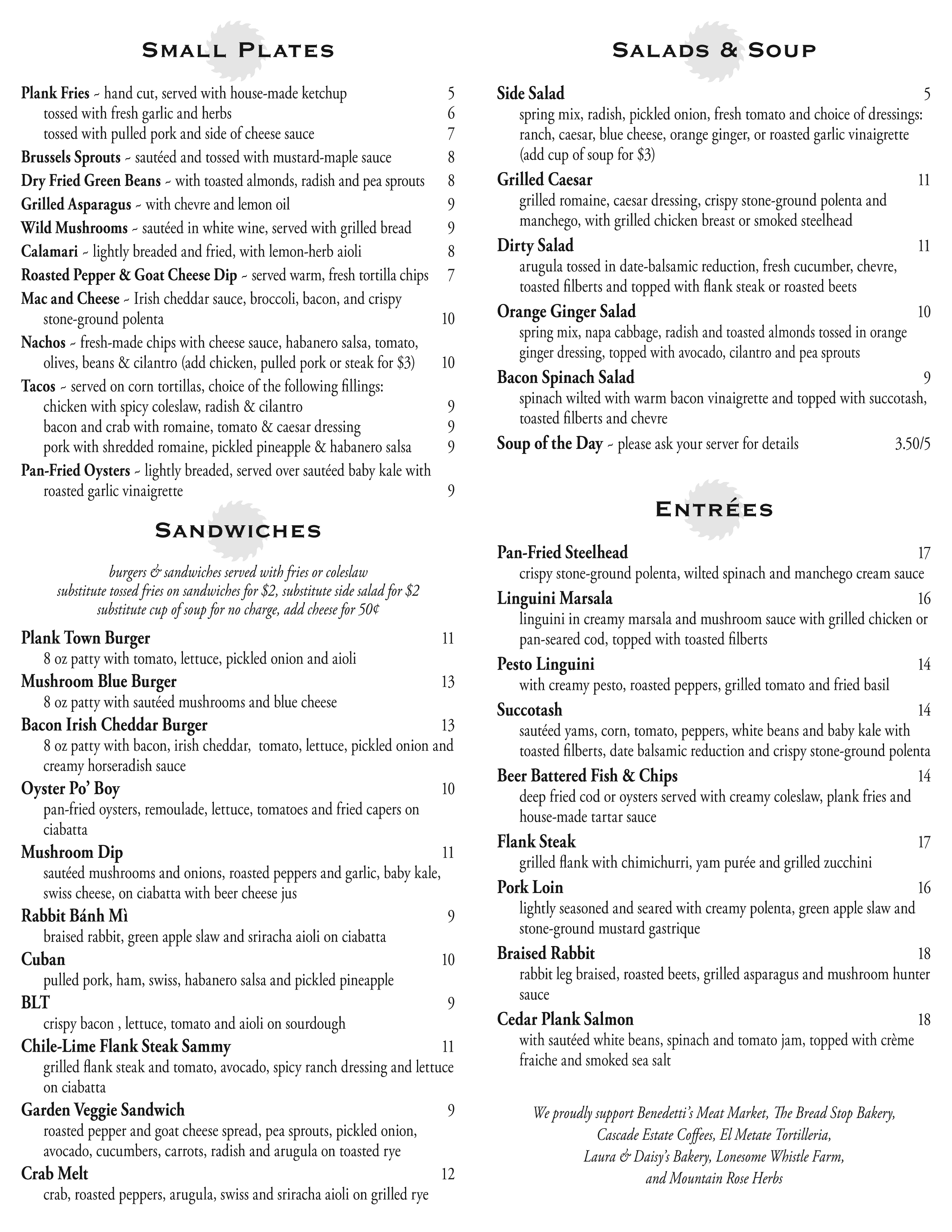 Plank Town Brewing Co Menu, Menu for Plank Town Brewing Co, Springfield