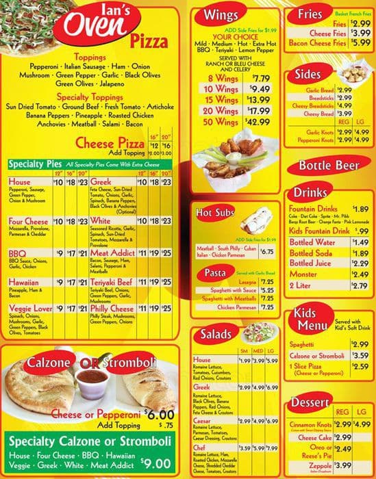 Ian's Oven Pizza Menu, Menu for Ian's Oven Pizza, Hiram, Atlanta