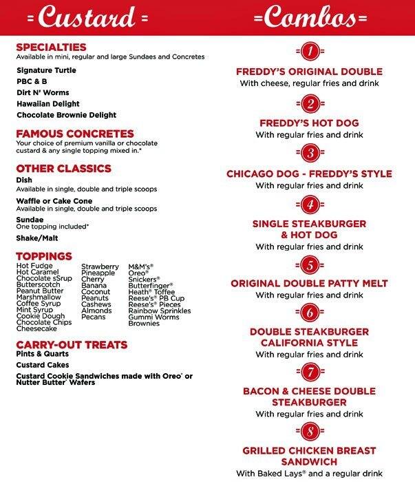 Freddy’s Frozen Custard & Steakburgers Menu - Urbanspoon/Zomato