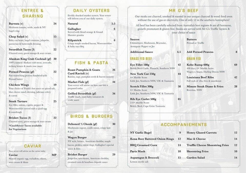 Mr G's Menu, Menu for Mr G's, Double Bay, Sydney Urbanspoon/Zomato