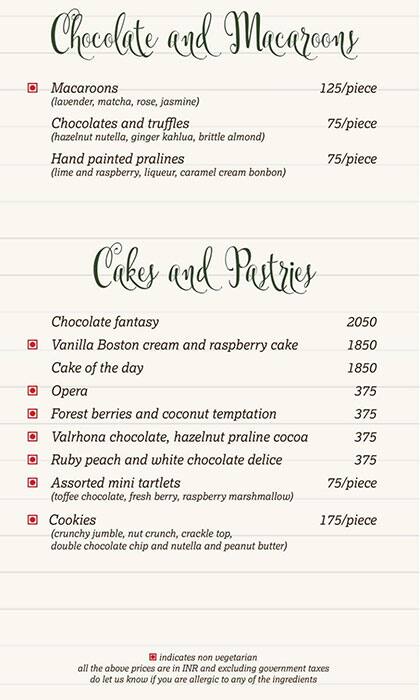 Tea Lounge menu