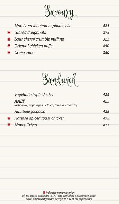 Tea Lounge menu