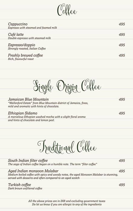 Tea Lounge menu