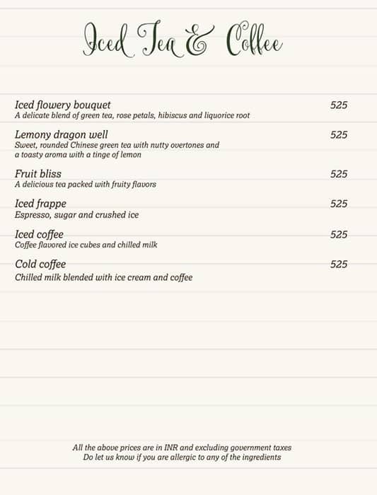 Tea Lounge menu