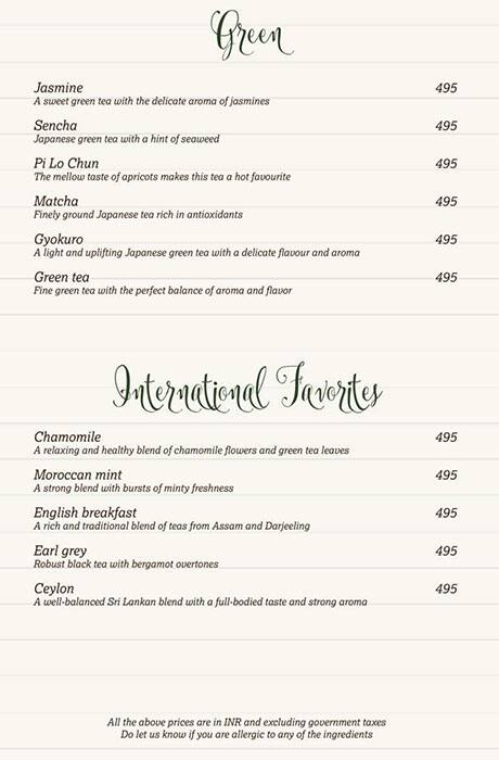 Tea Lounge menu