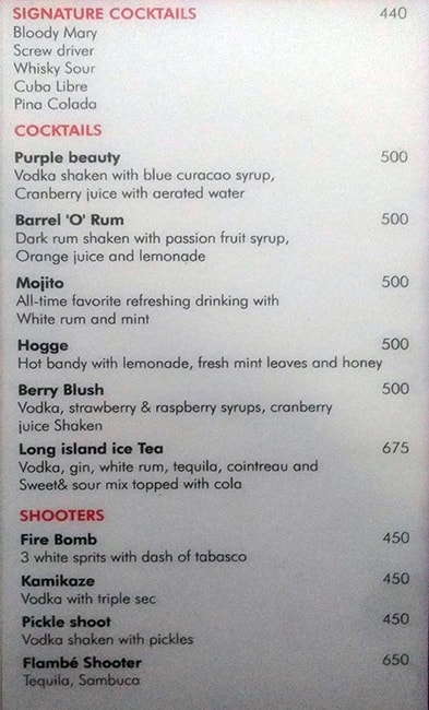 Menu at Unlock Bar, Chennai, 11