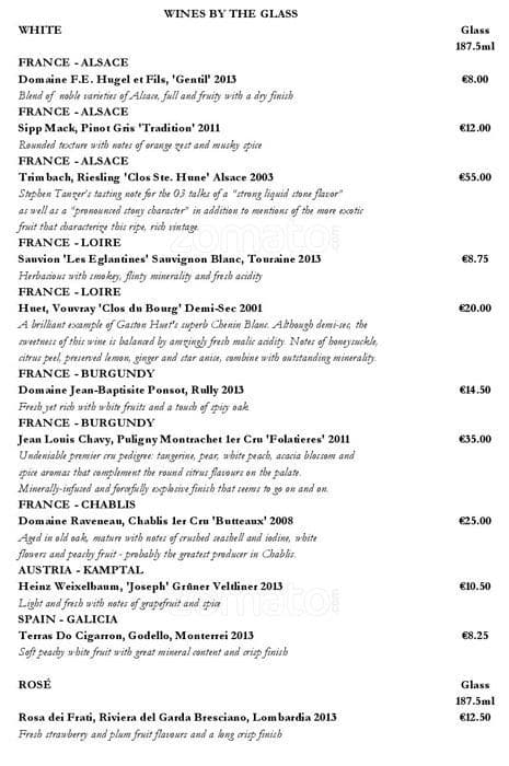 Menu at Chapter One Restaurant, Dublin