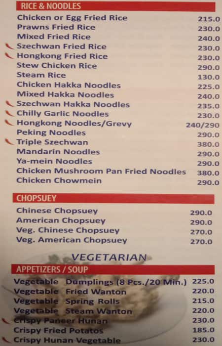 Shee Chinese Fast Food Restaurant menu