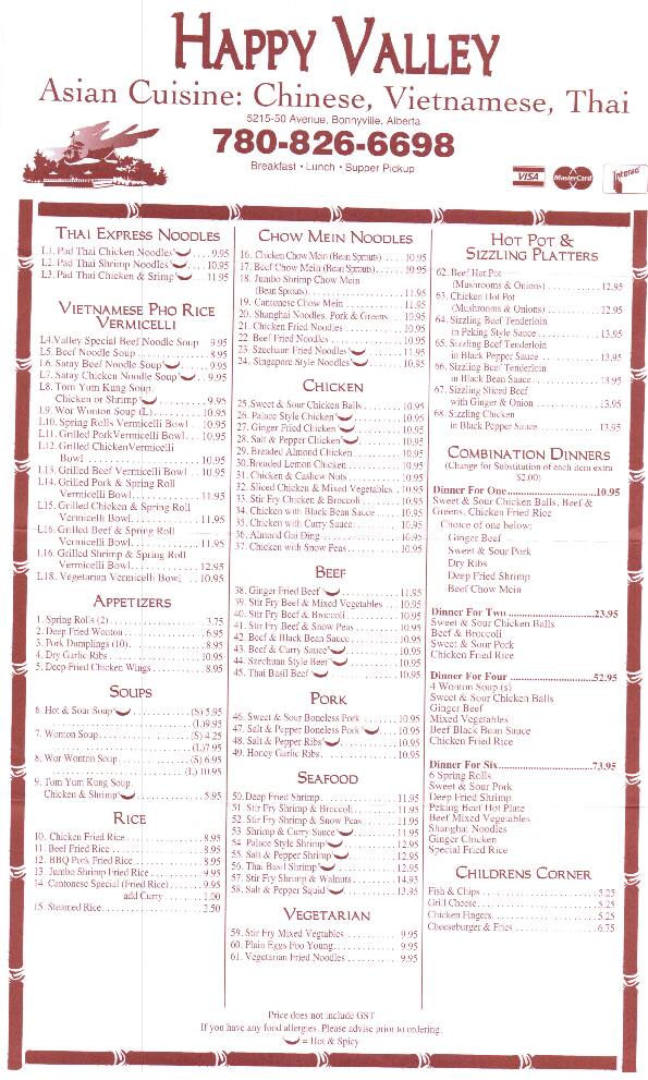 Happy Valley Menu Menu Untuk Happy Valley Bonnyville Bonnyville