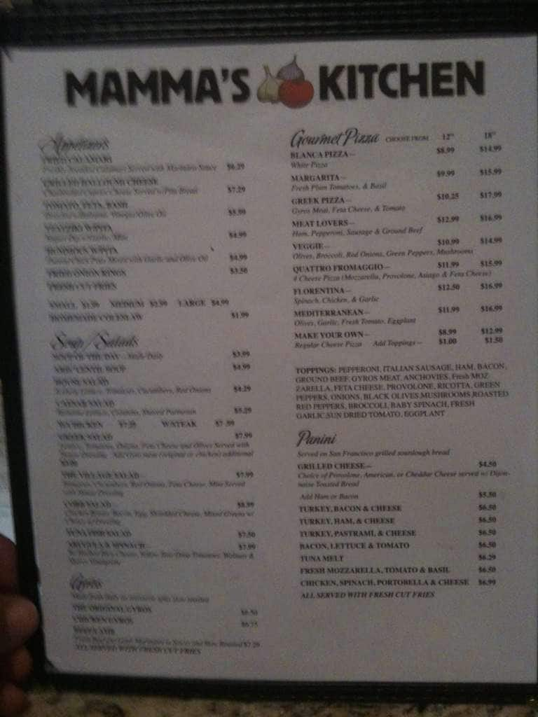 Mammas Kitchen Menu