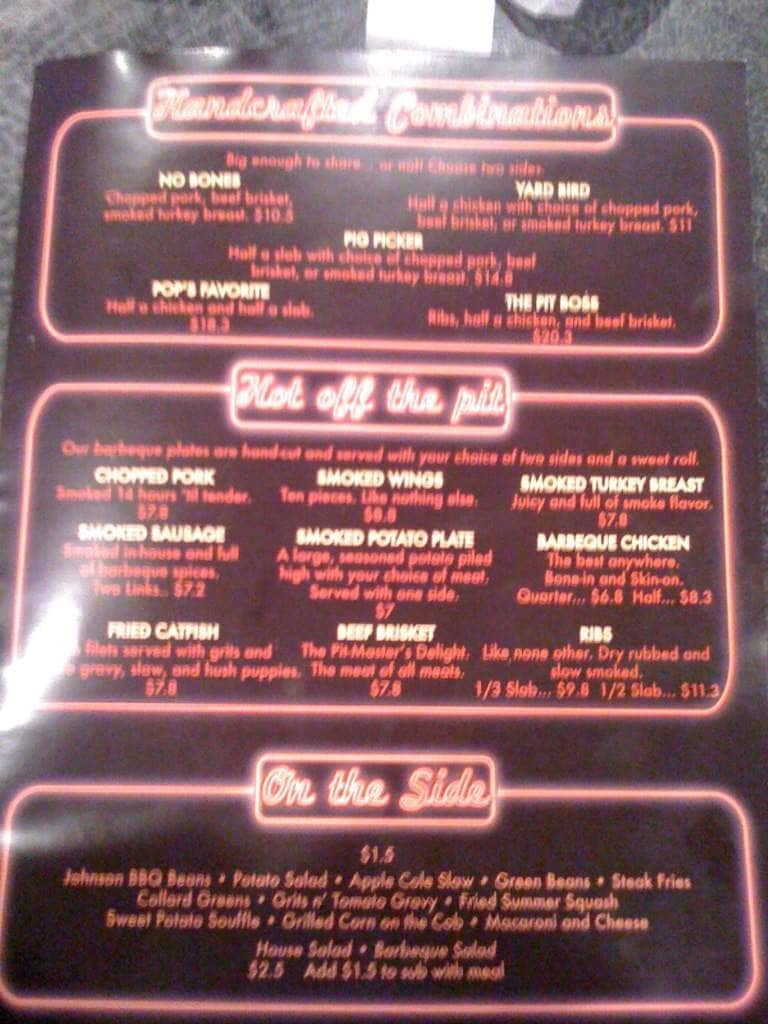 Menu at Grandpa Johnsons BBQ, Plant City