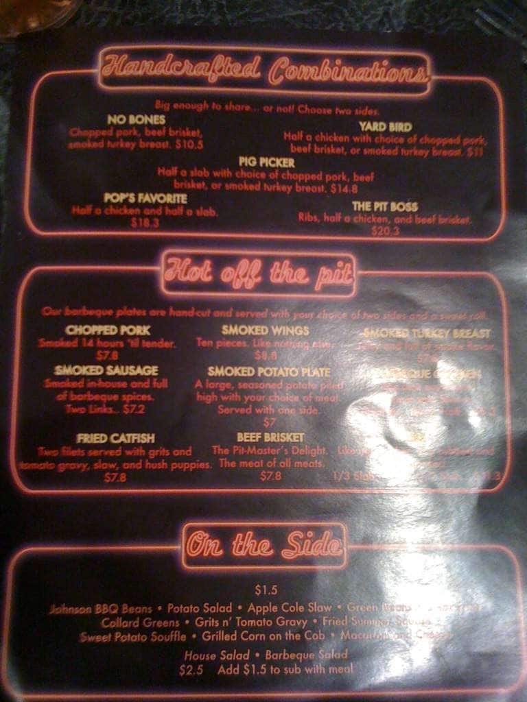 Menu at Grandpa Johnsons BBQ, Plant City