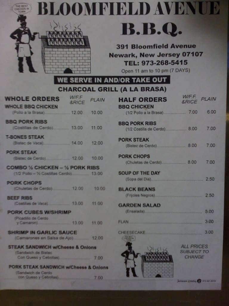 Bloomfield Avenue Barbecue Menu Urbanspoon/Zomato