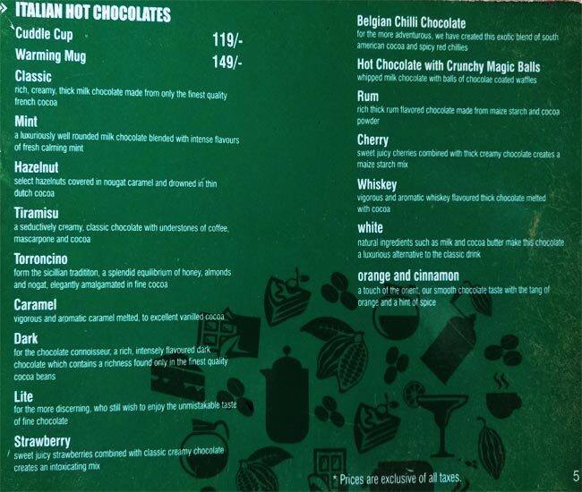 The Chocolate Room Menu, Menu for The Chocolate Room, Kondapur