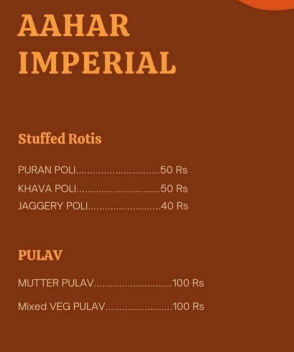 Menu of Aahar Imperial, Erandwane, Pune