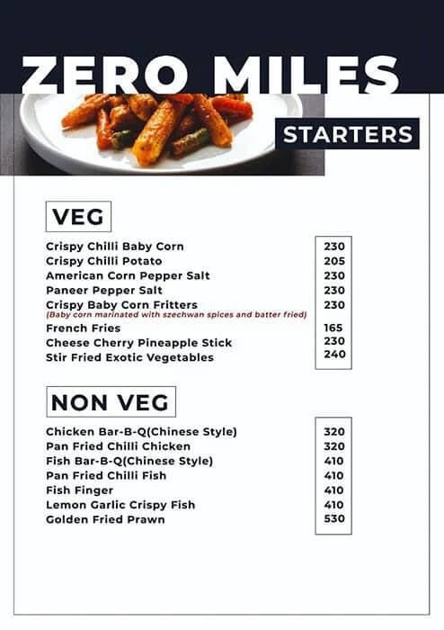 Zero Miles Bar & Restaurant menu