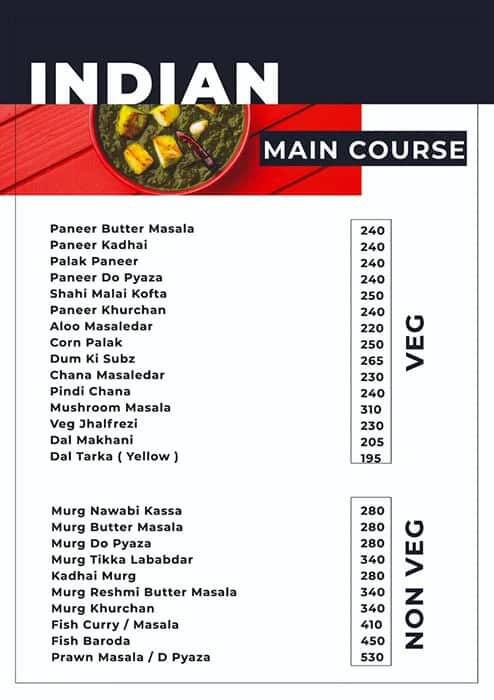 Zero Miles Bar & Restaurant menu