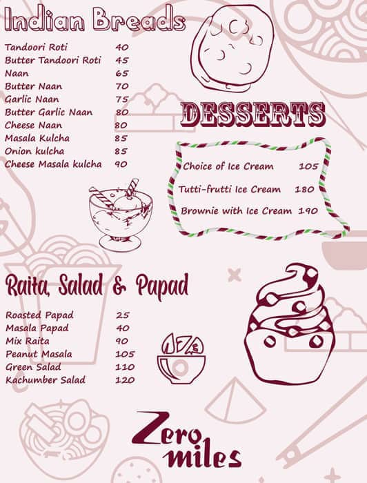 Zero Miles Bar & Restaurant menu