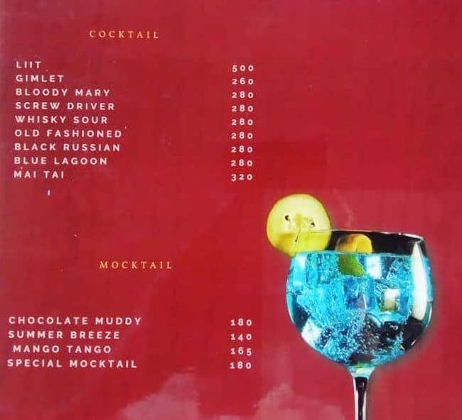 Zero Miles Bar & Restaurant menu
