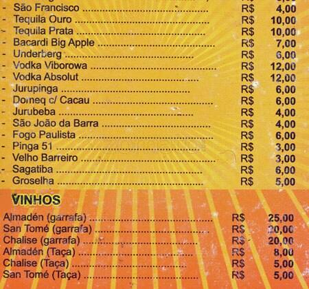 Bar do Ivan cardápio