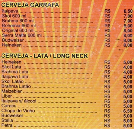 Bar do Ivan cardápio