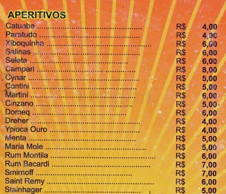 Bar do Ivan cardápio