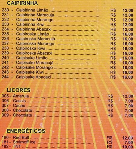 Bar do Ivan cardápio