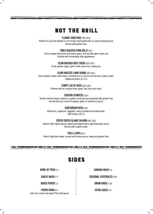 Menu at Porterhouse Grill Finest Gourmet Steak in Auckland steakhouse