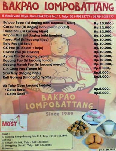 Bakpao Lompobattang Menu, Menu for Bakpao Lompobattang, Kelapa Gading ...