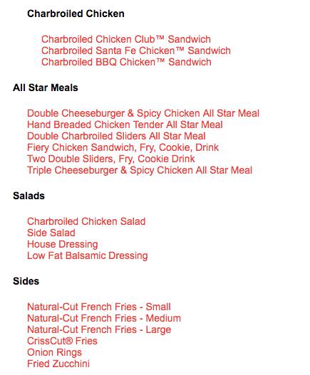 Carl's Jr. menu