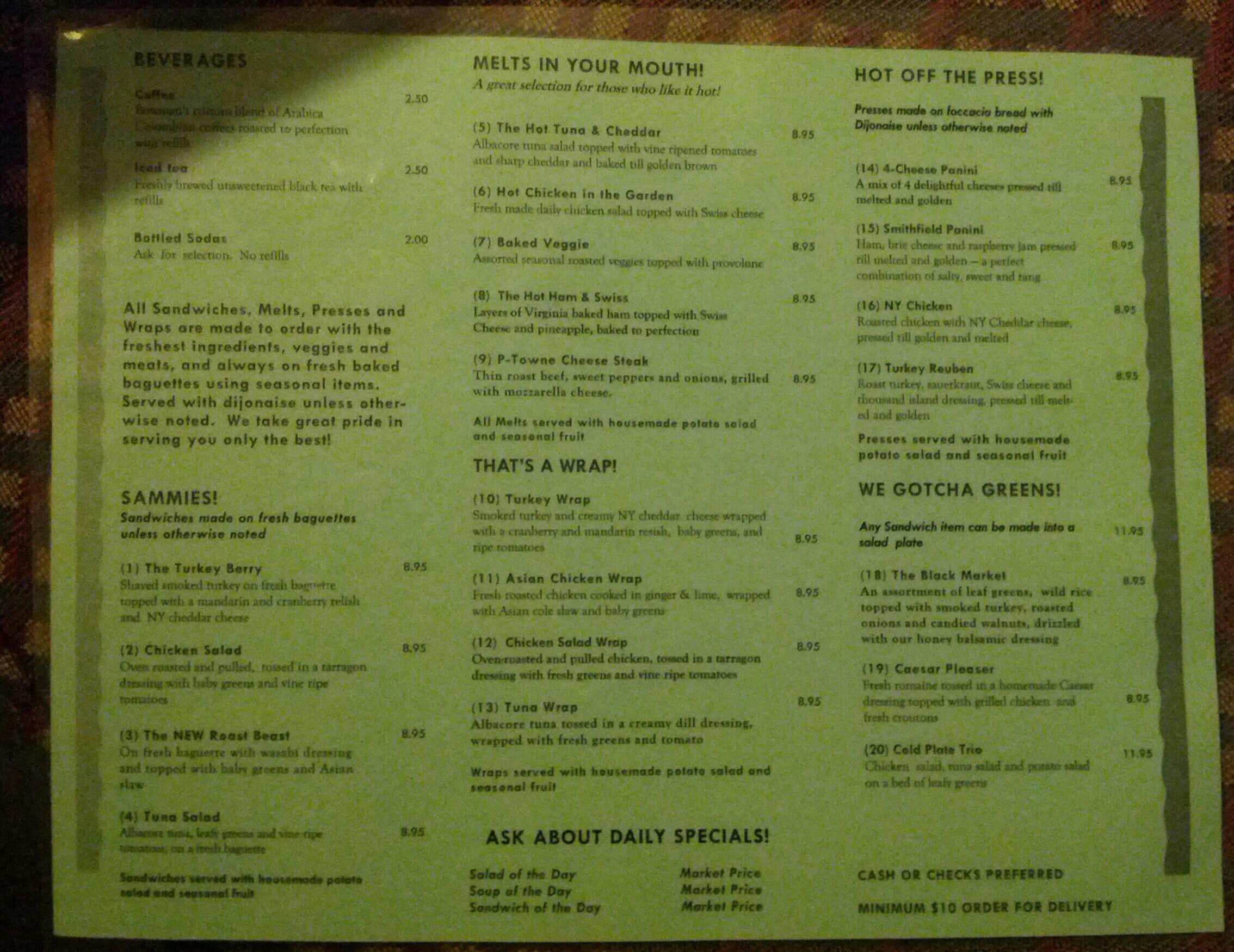 The Green Bean Menu, Menu for The Green Bean, Portsmouth, Hampton Roads