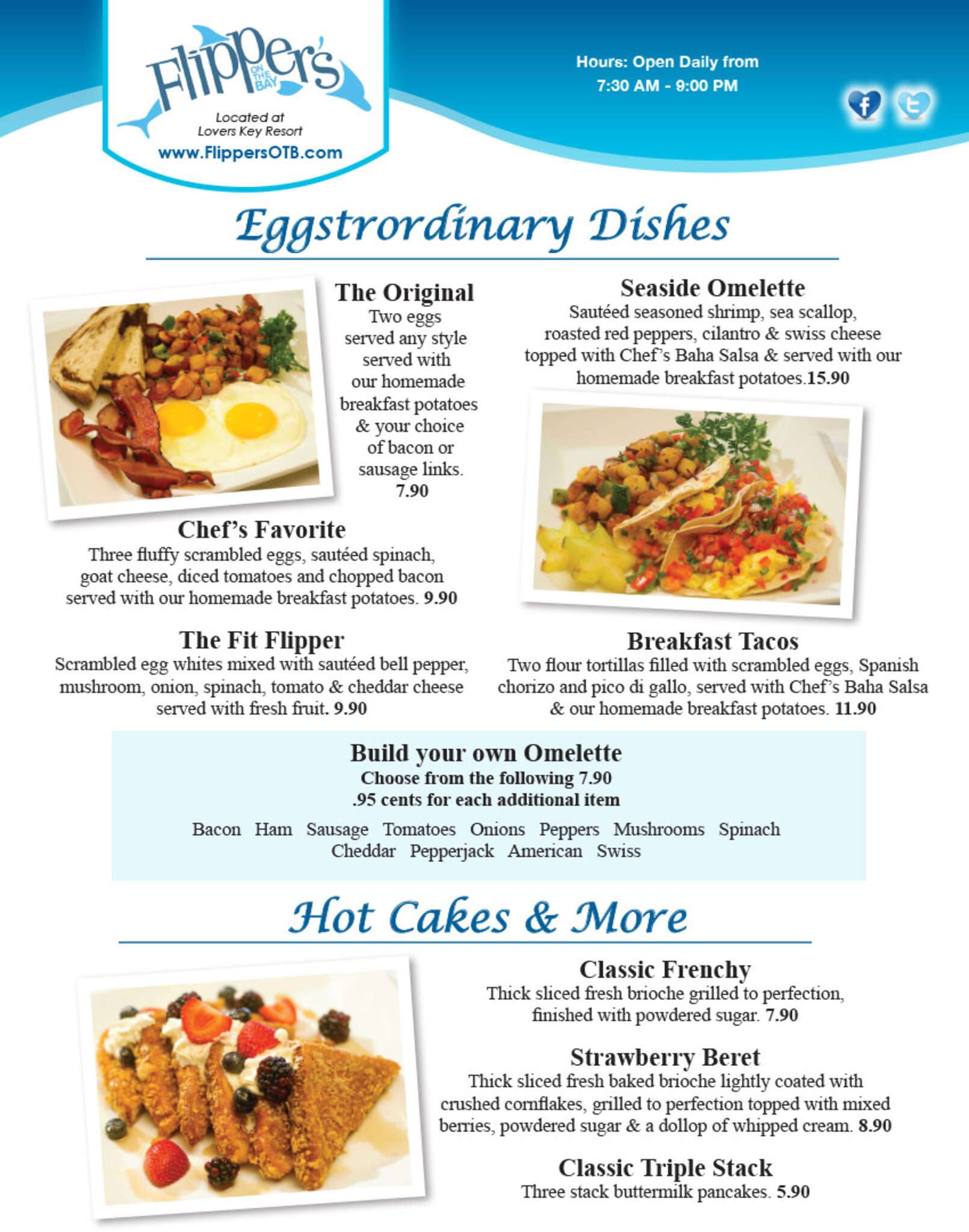 Menu at Flippers restaurant, Fort Myers Beach