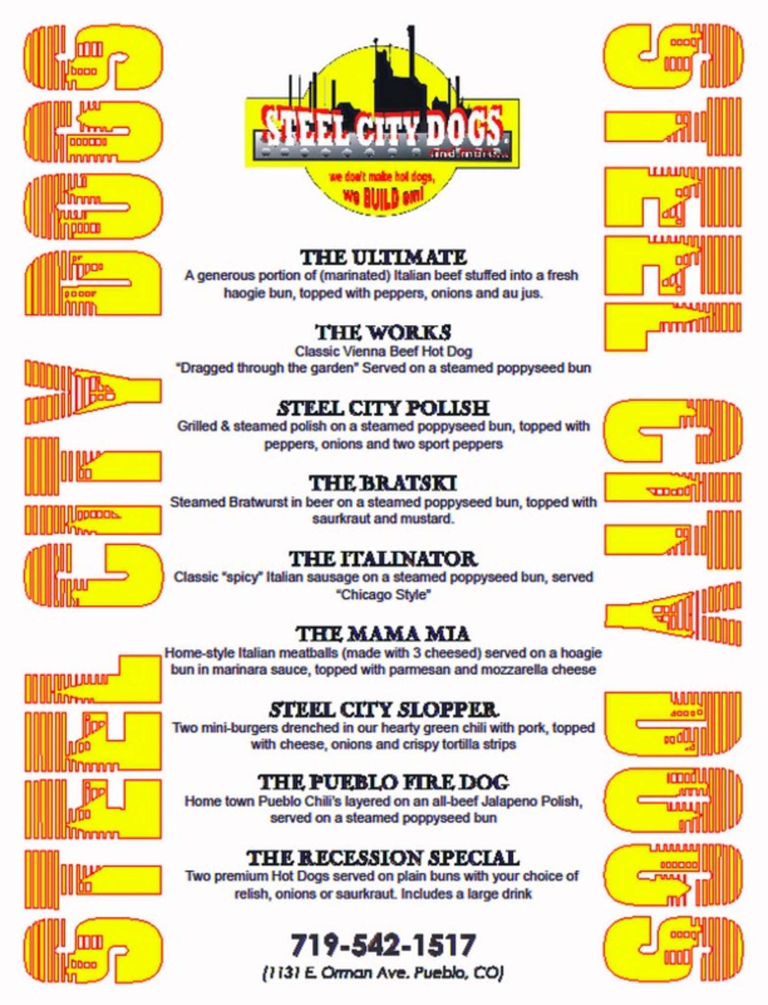 Steel City Dogs Menu, Menu for Steel City Dogs, Pueblo, Pueblo