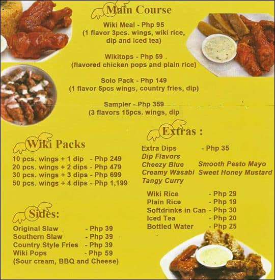 Wing Kings Menu, Menu for Wing Kings, Bonifacio Global City, Taguig