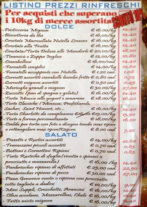 Menu di BAR Bernardini snc di Bernardini Flavio 