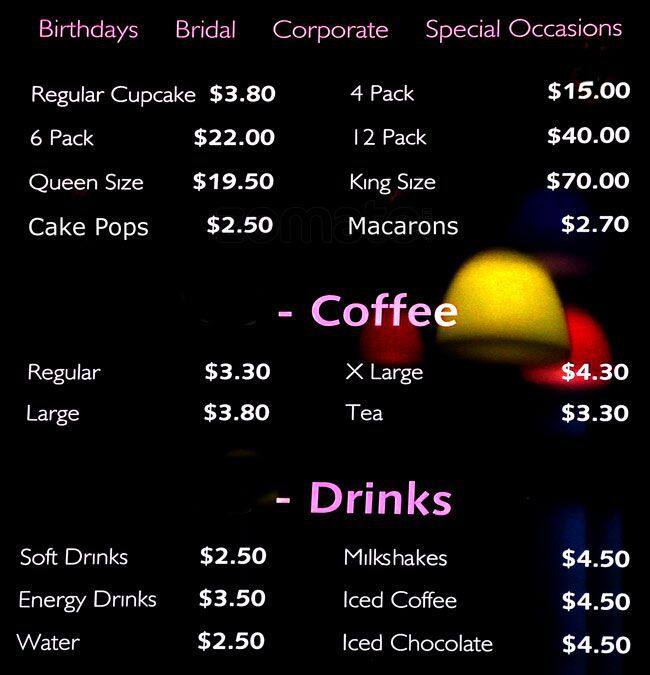 The Cupcake Queens Menu, Menu for The Cupcake Queens, Moonee Ponds