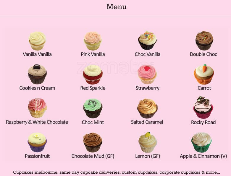 The Cupcake Queens Menu, Menu for The Cupcake Queens, Moonee Ponds ...