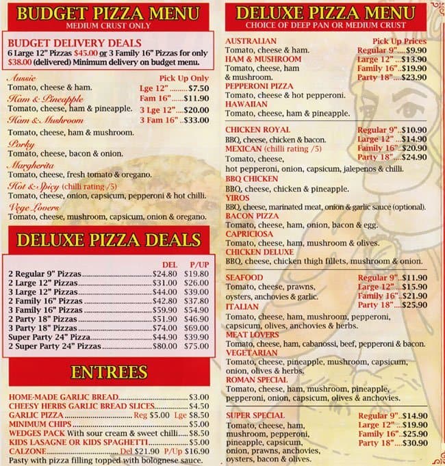 Roman pizza menu