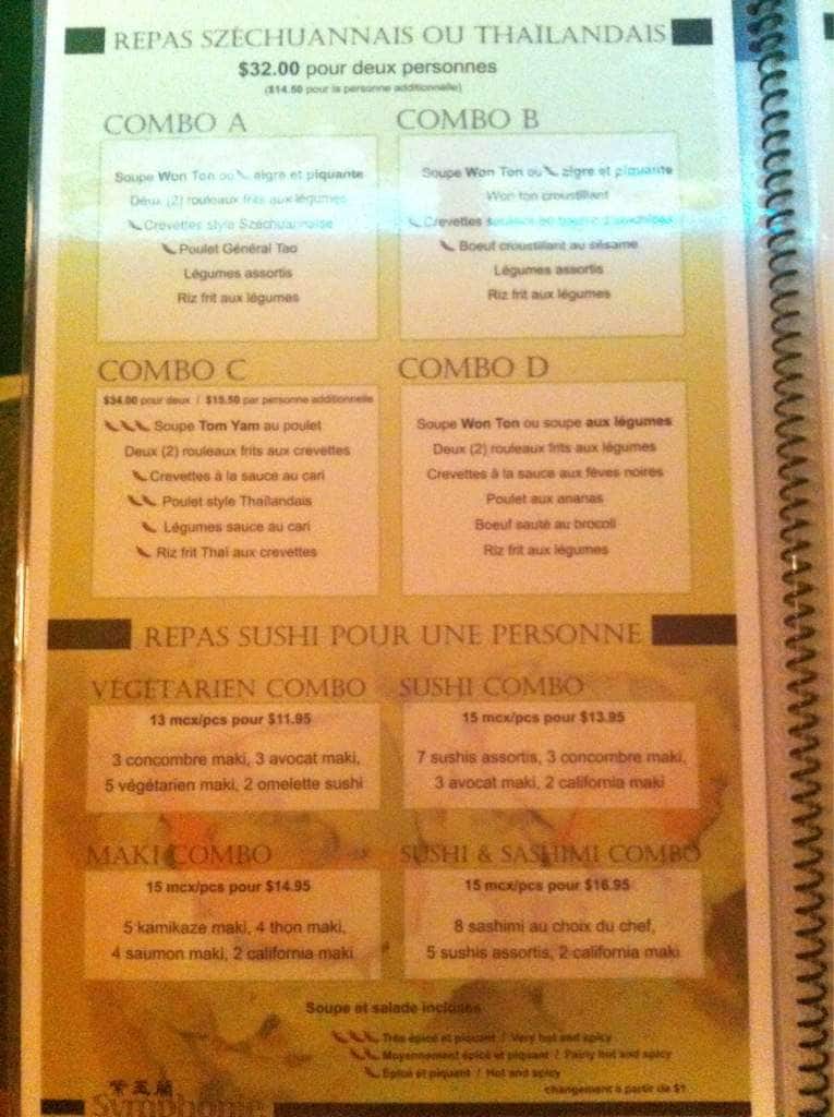 Menu au Symphonie restaurant, SaintJeansurRichelieu