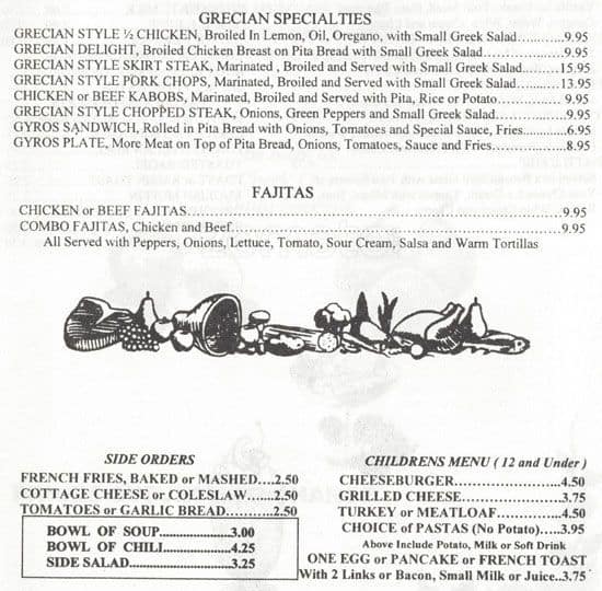 Big Top Restaurant menu