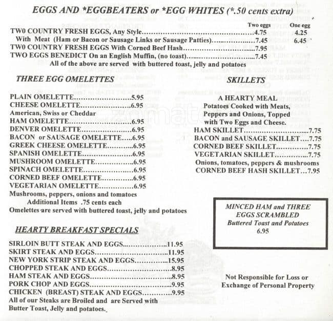 Big Top Restaurant menu